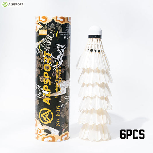 ALPSPORT 6pcs White Goose Feather Shuttlecocks- 606