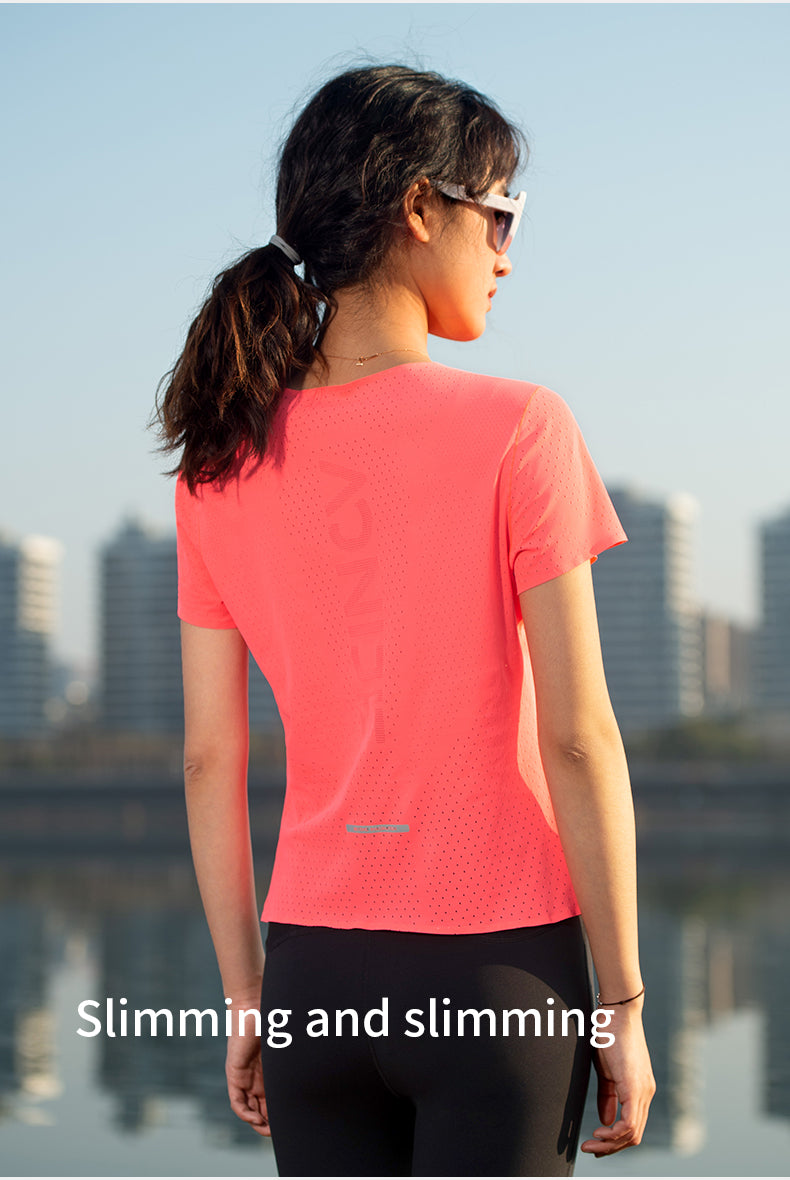 Aonijie FW6191 Sports Quick Drying Short Sleeves T-shirts for Women- PINK
