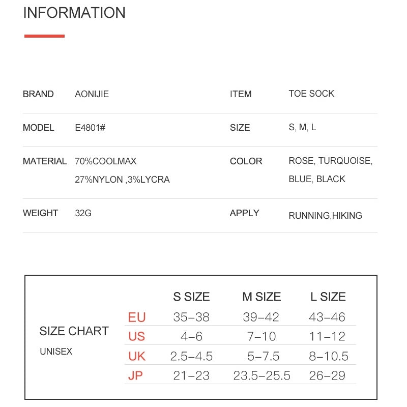 Aonijie COOL MAX TOE SOCKS 3 pairs - MEDIUM