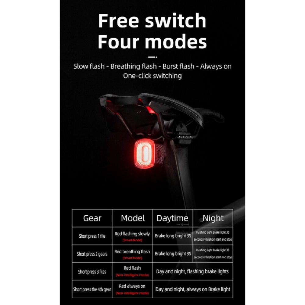 Rockbros BICYCLE LIGHT Q2S Smart IPX6 Waterproof TAIL LIGHT LED USB Rechargeable -- RED