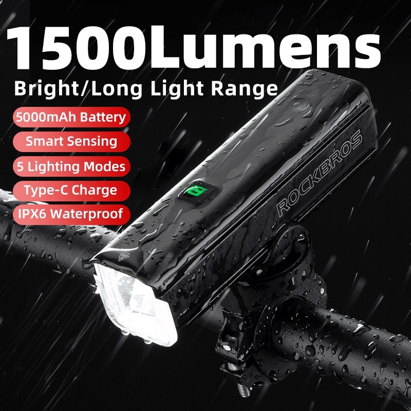 Rockbros BICYCLE FRONT LIGHT 1500 Lumens Rechargeable