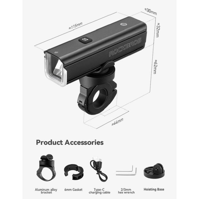Rockbros BICYCLE FRONT LIGHT 1500 Lumens Rechargeable