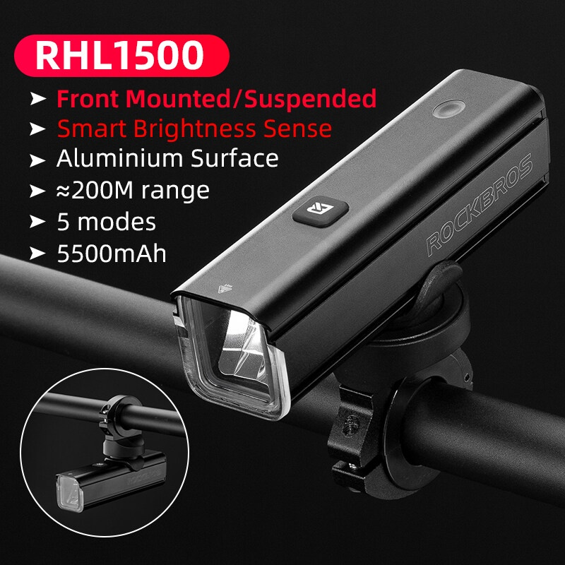 Rockbros BICYCLE FRONT LIGHT 1500 Lumens Rechargeable