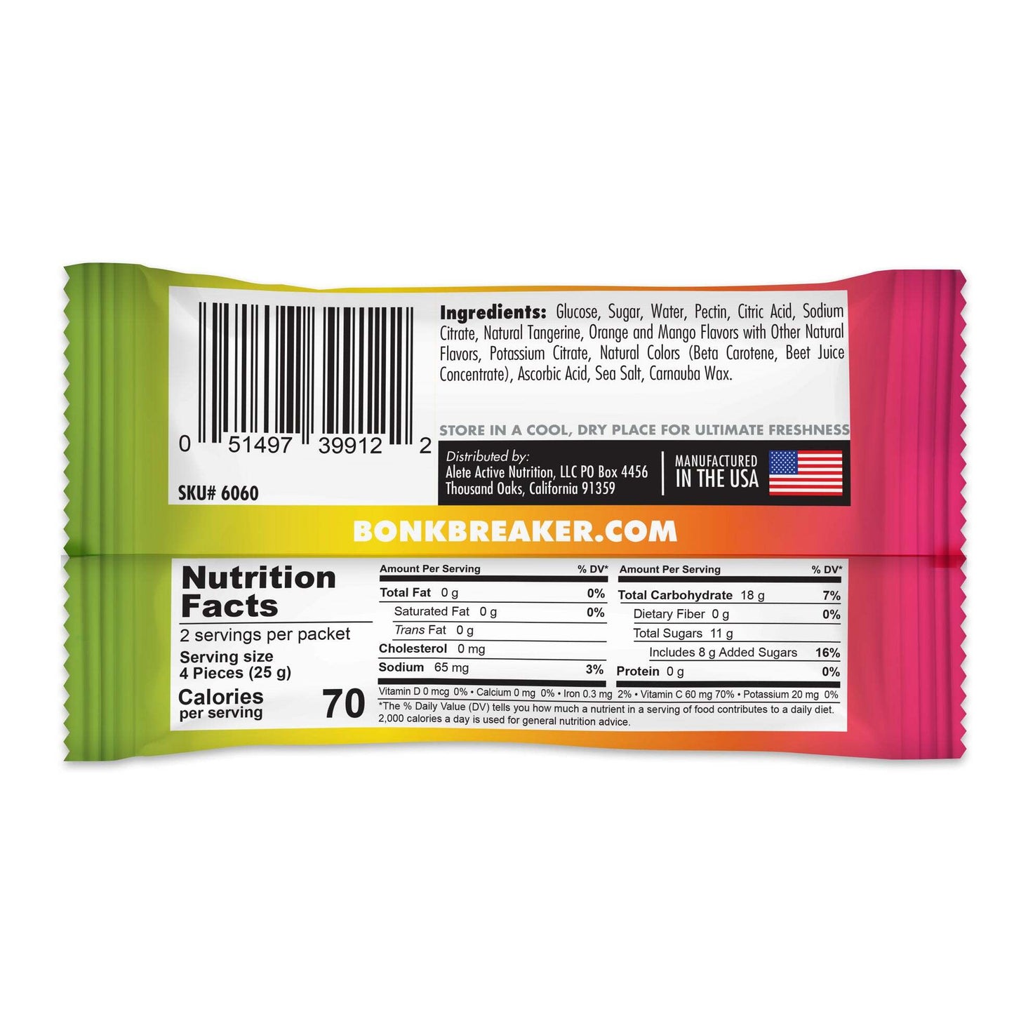 BonkBreaker Electrolytes ORANGE, MANGO & GUAVA Energy Chews - 8ct. Packet