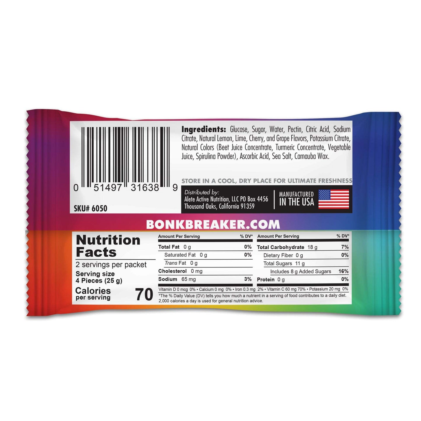 BonkBreaker Electrolytes RAINBOW BLAST Energy Chews - 8ct. Packet