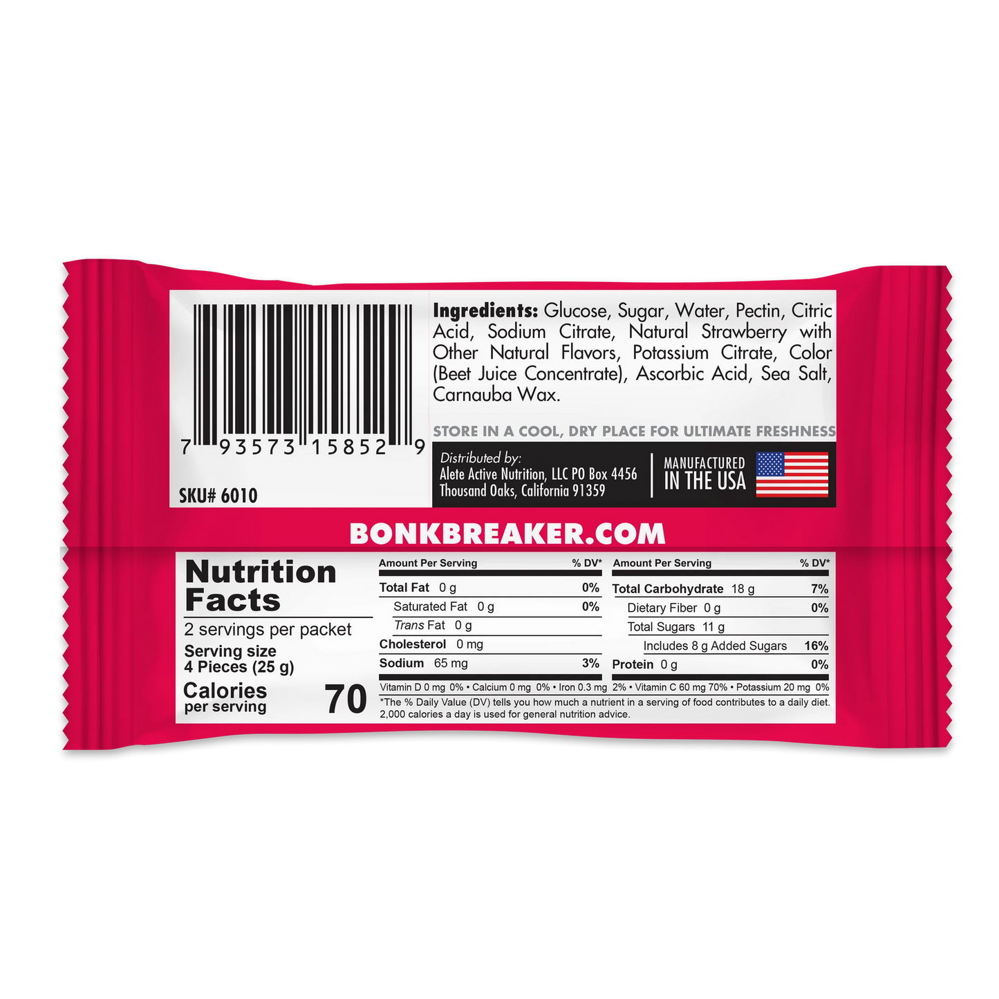 BonkBreaker Electrolytes STRAWBERRY W/ CAFFEINE Energy Chews - 8ct. Packet