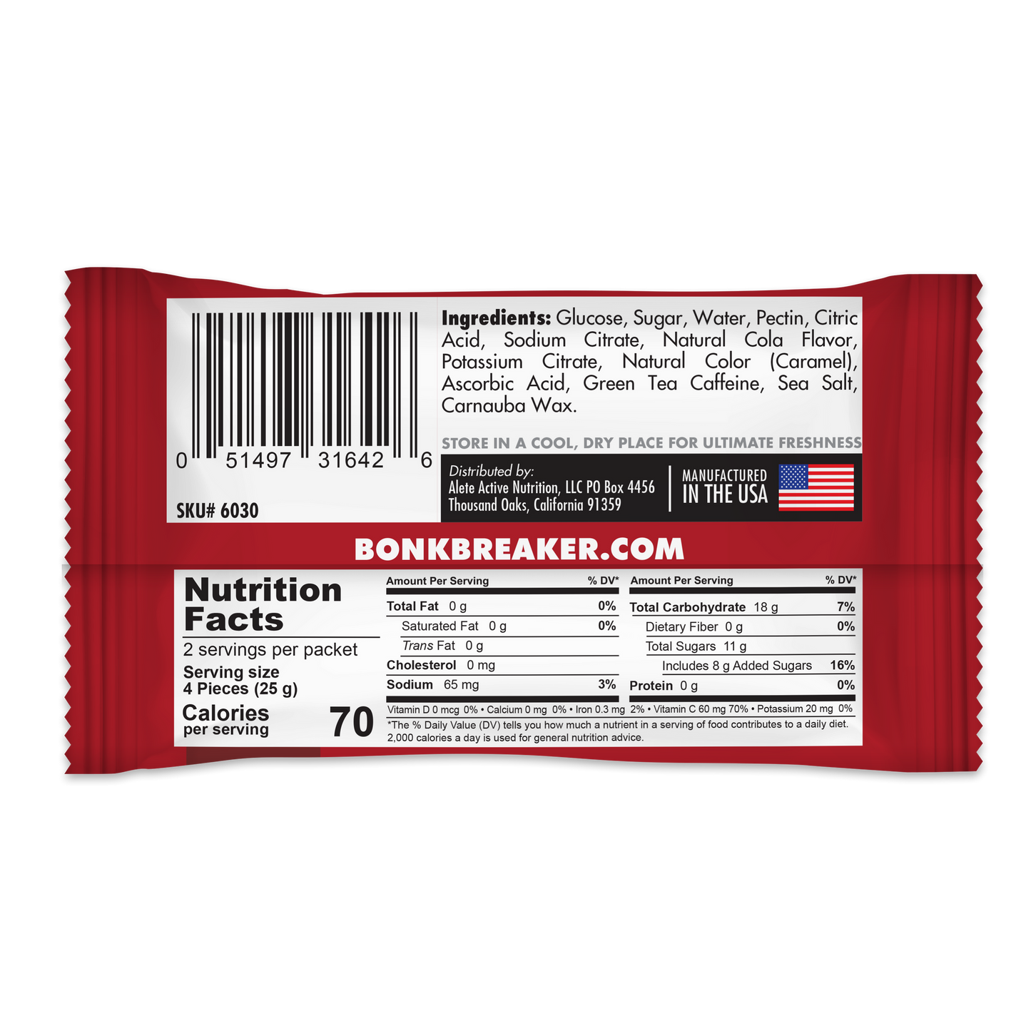 BonkBreaker Electrolytes COLA W/ CAFFEINE Energy Chews - 8ct. Packet