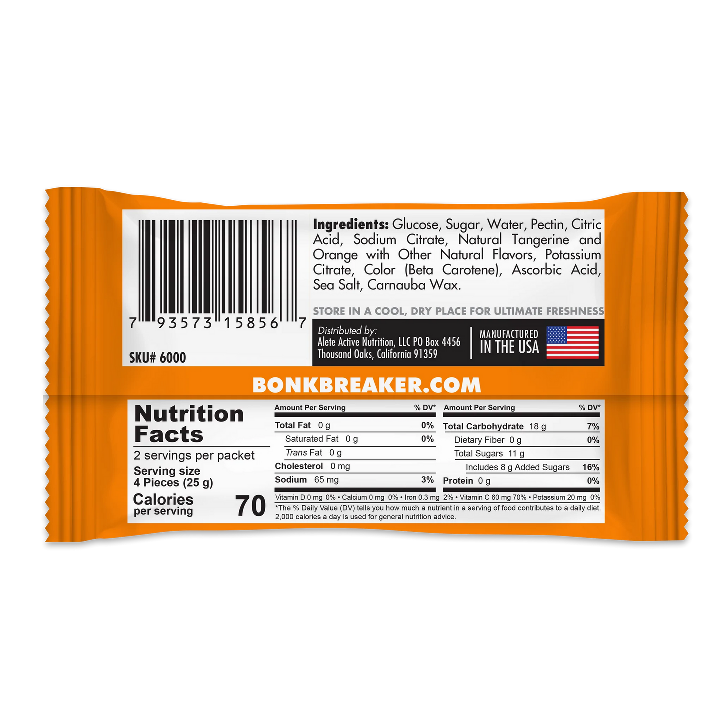 BonkBreaker Electrolytes TANGERINE ORANGE Energy Chews - 8ct. Packet