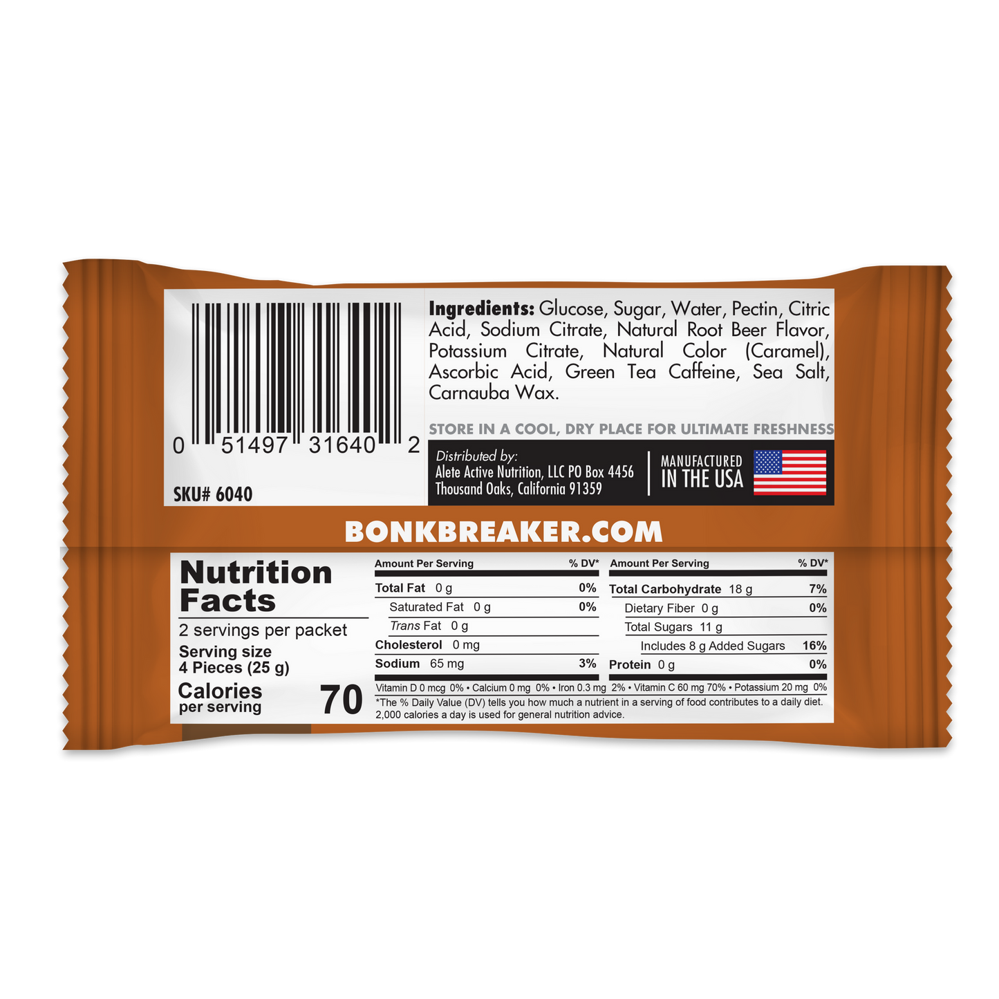 BonkBreaker Electrolytes ROOT BEER W/ CAFFEINE Energy Chews - 8ct. Packet