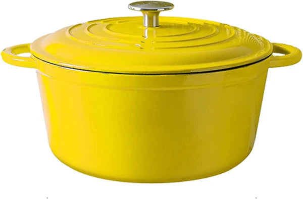 Happiness ENAMELED CAST IRON POT WITH LID - YELLOW