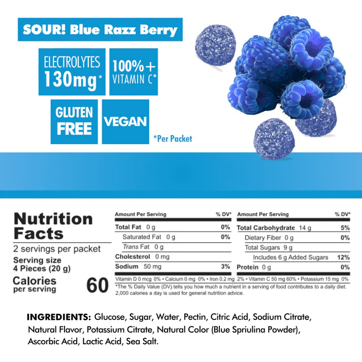 BonkBreaker Electrolytes SOUR BLUE RAZZ BERRY Energy Chews -8ct. Packet