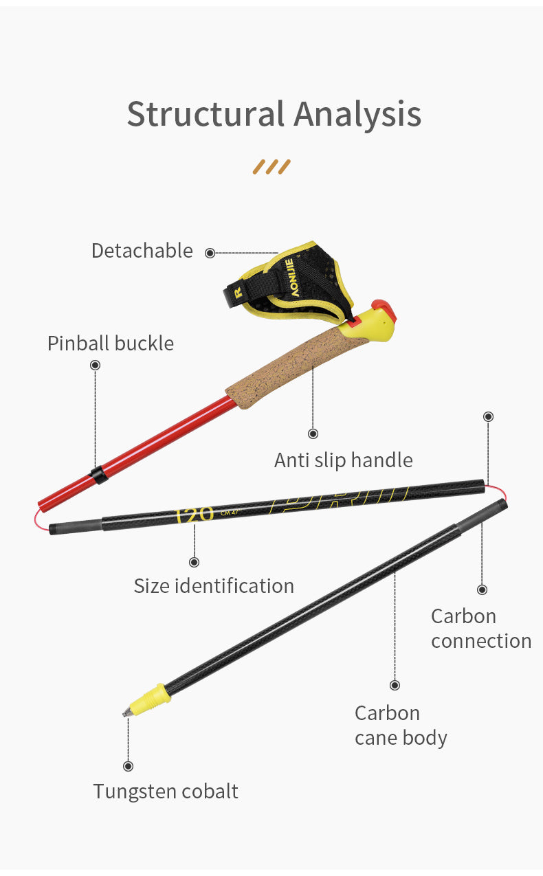 2 pcs Aonijie E4212 Full Carbon Fiber Trekking Pole 120cm - Black/Red