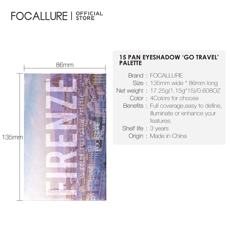 Focallure 15 Pan Eyeshadow 'Go travel ' Palette #8 Hi Firenze FA100