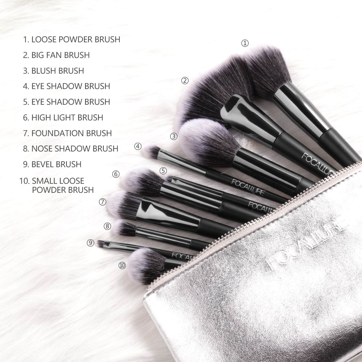 Focallure 10pcs Makeup Brush (with bag) FA70