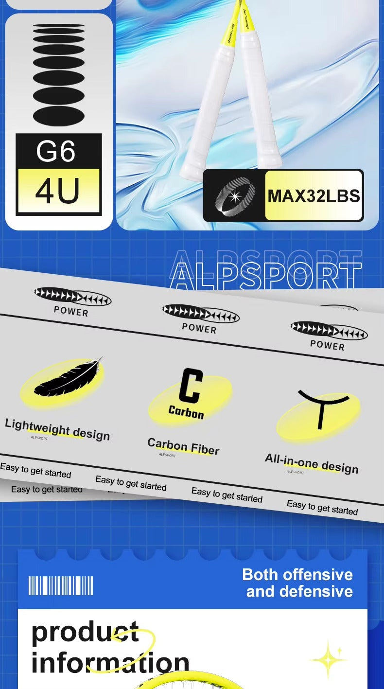 ALPSPORT POWER 3U G4 Carbon Fiber Badminton Racket- Black