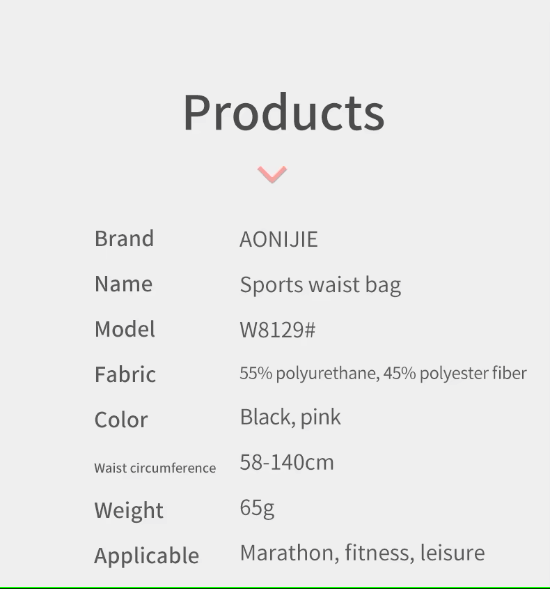 Aonijie W8129 Waterproof Sports Waist Bag Running Belt - BLACK