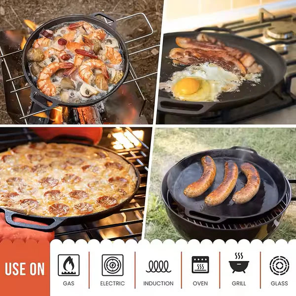 Happiness DUAL HANDLE CAST IRON FRYING PAN - 42cm x 3cm