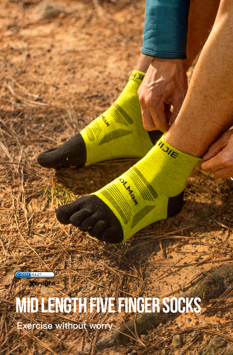 Aonijie E4840 Mid-length Running TOE SOCKS 3 Pairs Breathable - LARGE