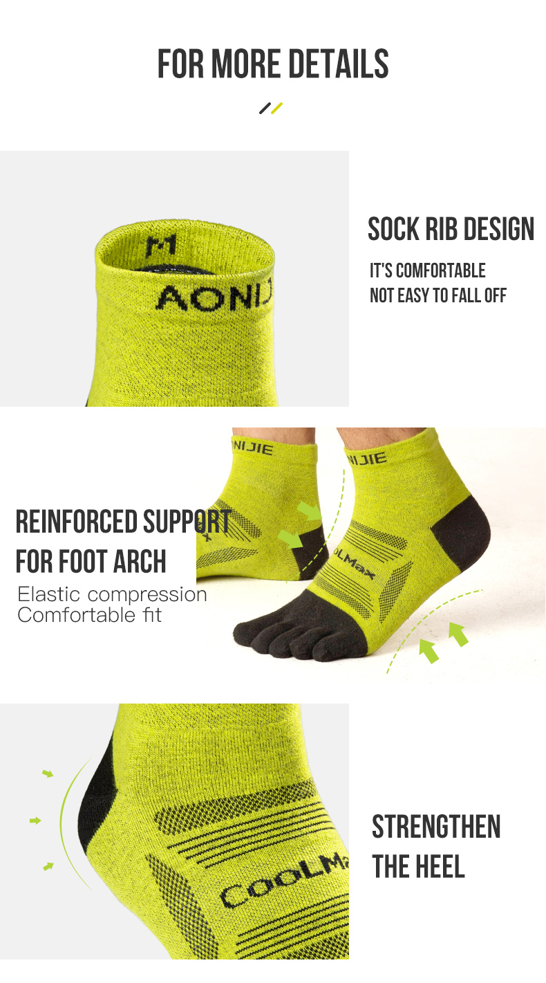 Aonijie E4840 Mid-length Running TOE SOCKS 3 Pairs Breathable - LARGE