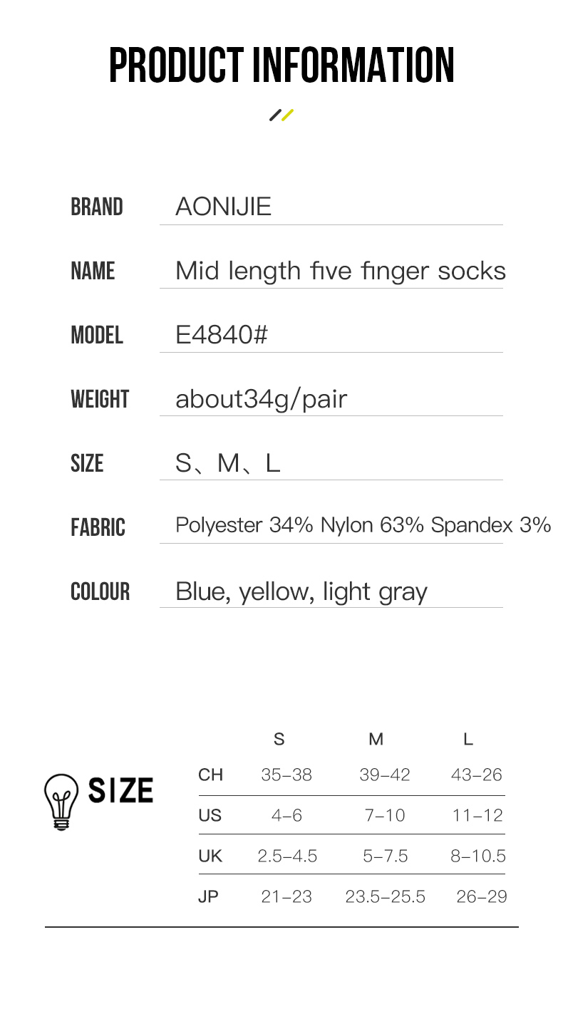 Aonijie E4840 Mid-length Running TOE SOCKS 3 Pairs Breathable - LARGE