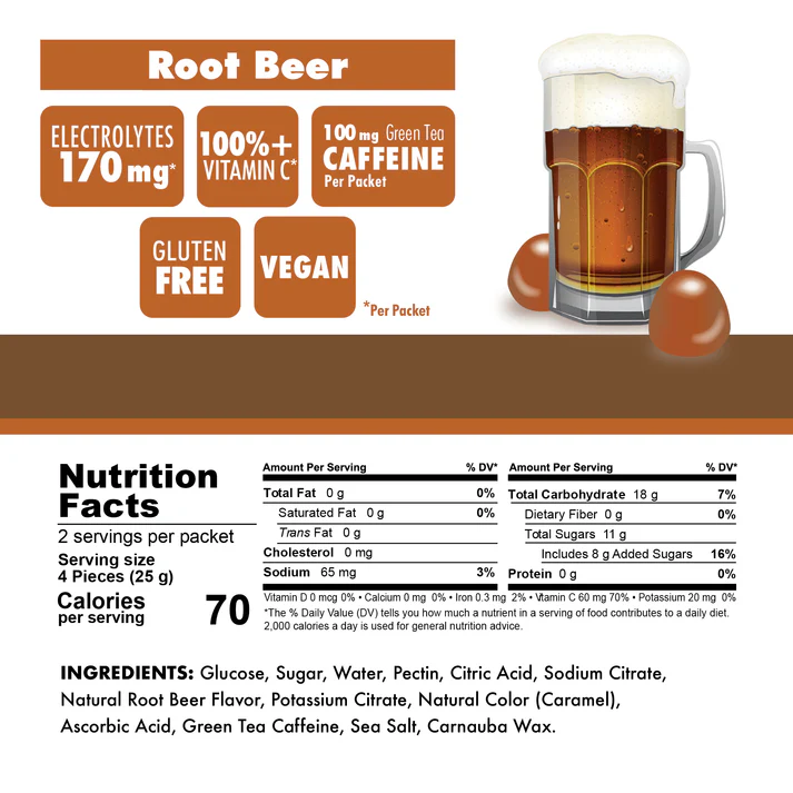 BonkBreaker Electrolytes ROOT BEER W/ CAFFEINE Energy Chews - 8ct. Packet