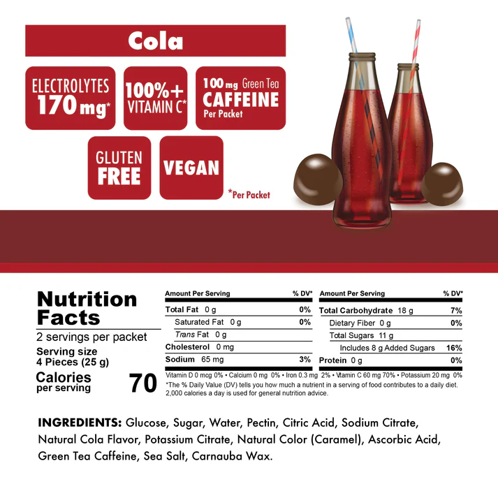 BonkBreaker Electrolytes COLA W/ CAFFEINE Energy Chews - 8ct. Packet