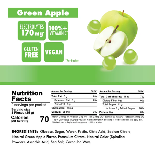 BonkBreaker Electrolytes GREEN APPLE Energy Chews - 8ct. Packet