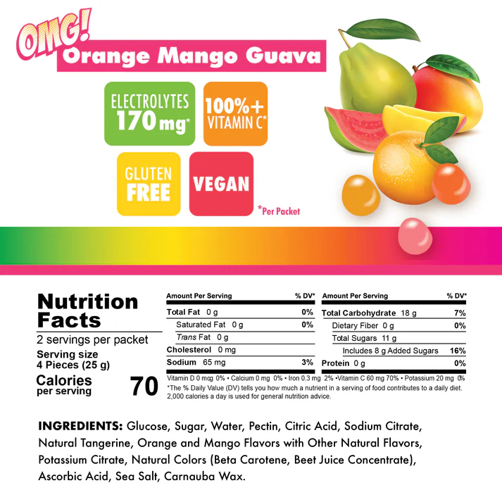 BonkBreaker Electrolytes ORANGE, MANGO & GUAVA Energy Chews - 8ct. Packet