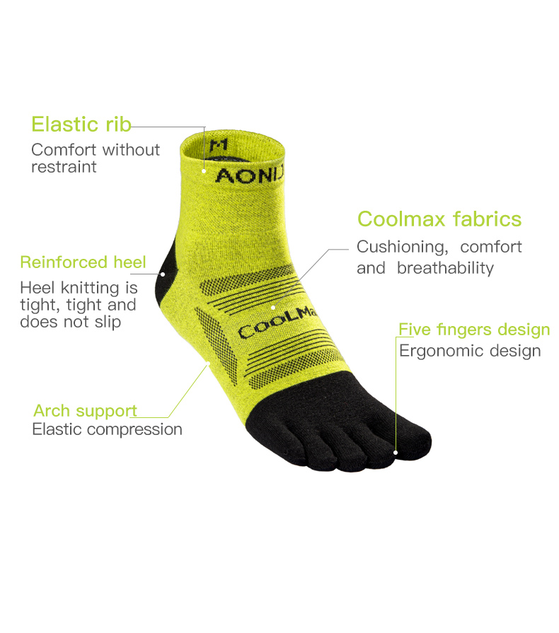 Aonijie E4840 Mid-length Running TOE SOCKS 3 Pairs Breathable - LARGE