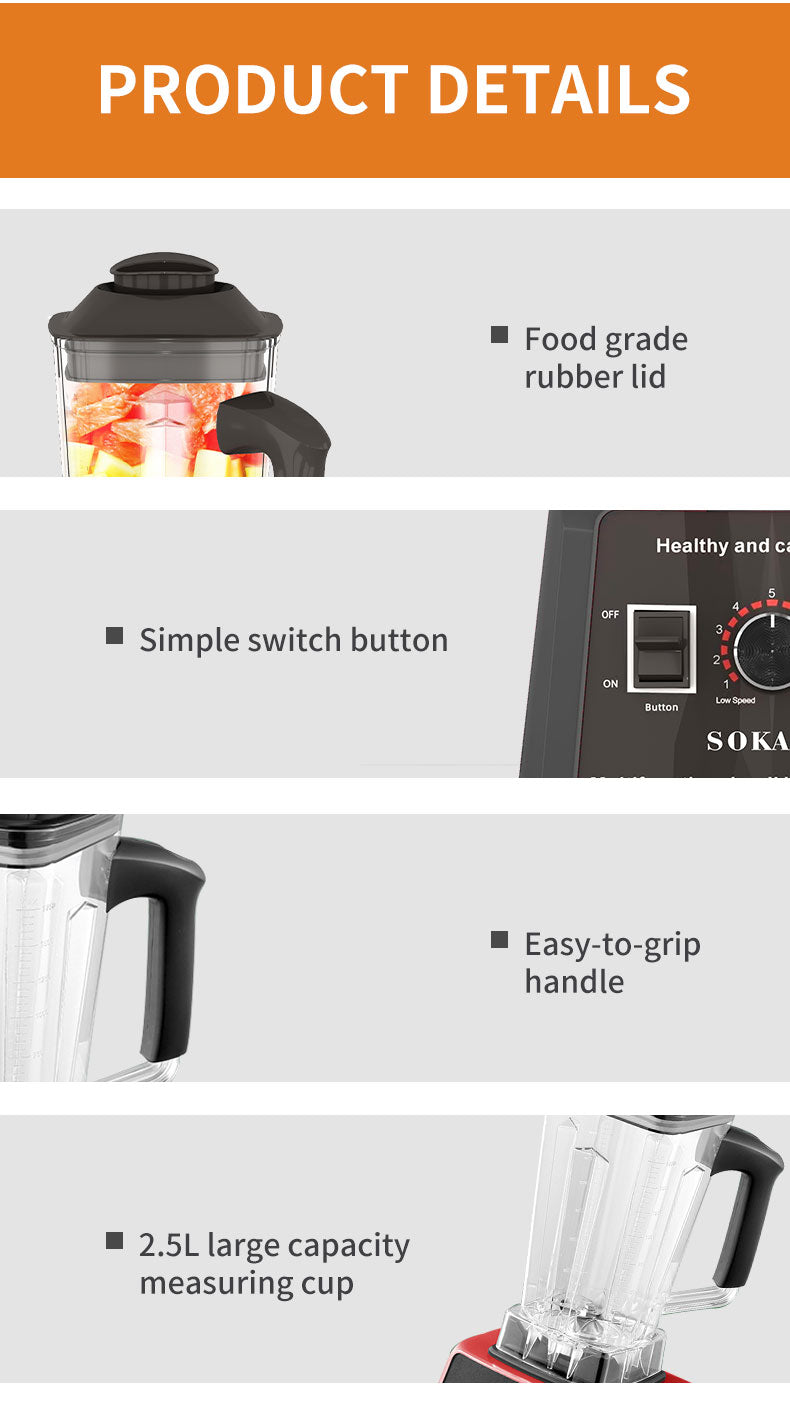 Sokany 2.5L Capacity 9 Speed Adjustable Portable Blender 5000W