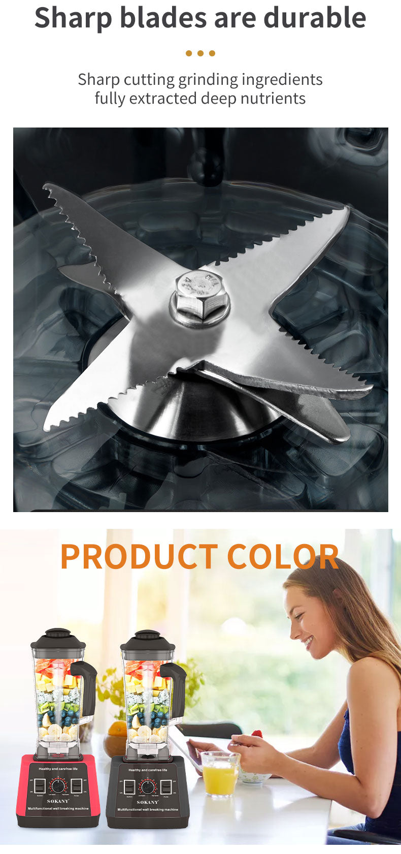 Sokany 2.5L Capacity 9 Speed Adjustable Portable Blender 5000W