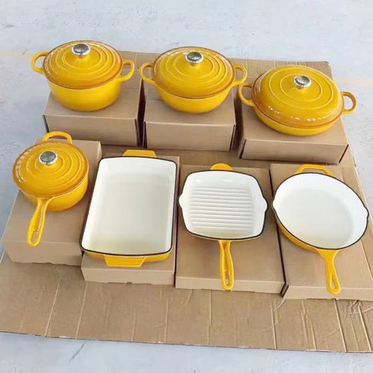 Happiness YELLOW ENAMEL CAST IRON KITCHENWARE - 7 PCS SET