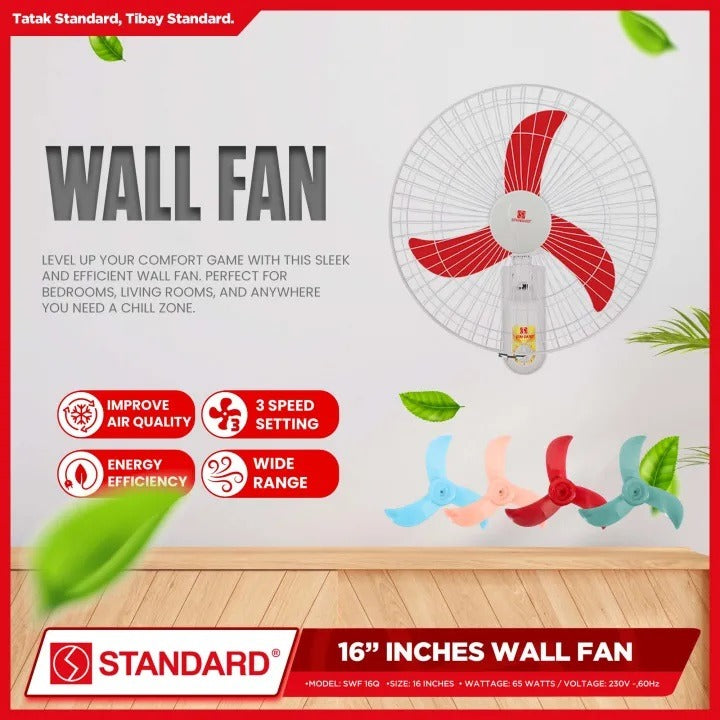 STANDARD ELECTRIC FAN 16" Wall Fan Plastic Blade - Red