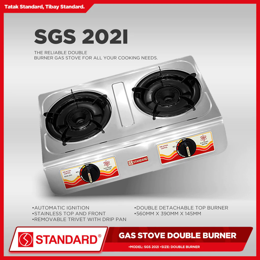 STANDARD GAS STOVE DOUBLE BURNER LPG Automatic Ignition Stainless Steel - (BURNER ONLY)