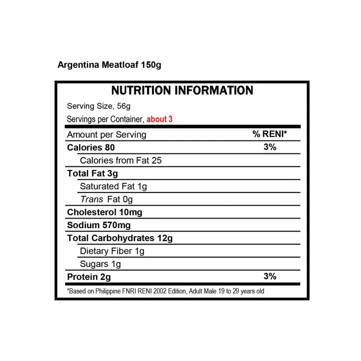 1 CASE Argentina Meat Loaf 150g x 48pcs