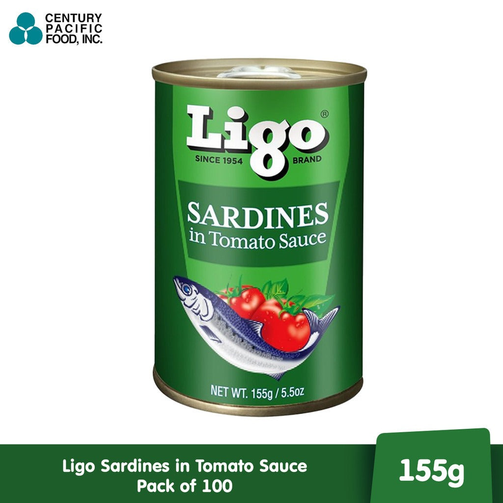 Ligo Sardines in Tomato Sauce 155g (Case of 100pcs) - Rich in Calcium, Protein and Lycopene