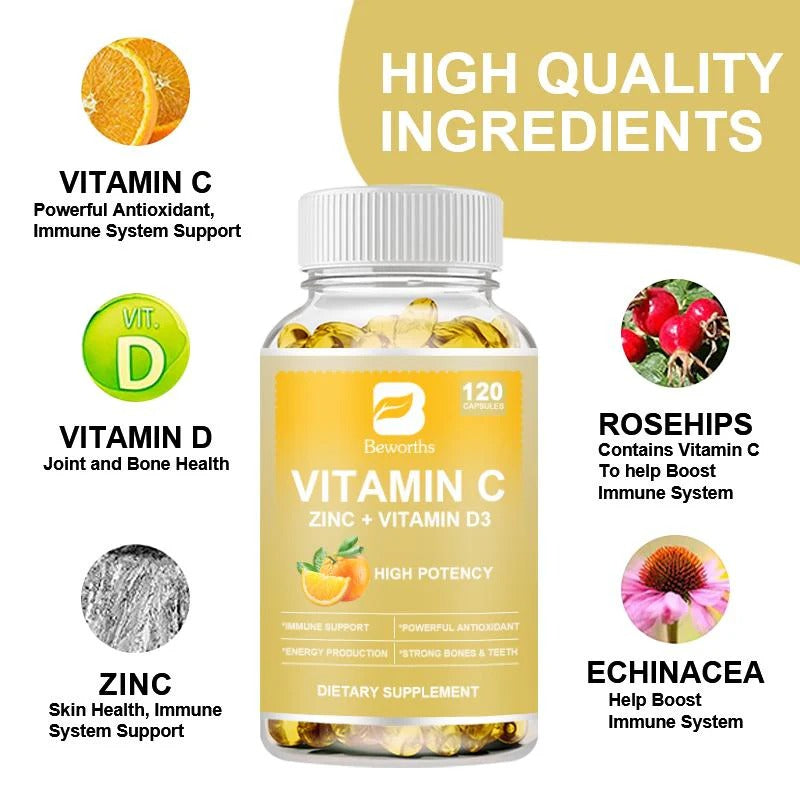 Beworths Vitamin C, Zinc & Vitamin D3 Capsule- 100mg