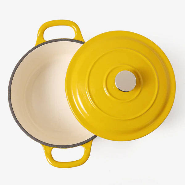 Happiness ENAMELED CAST IRON POT WITH LID - YELLOW