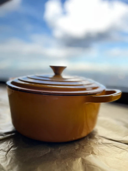 Happiness ENAMELED CAST IRON POT WITH LID - YELLOW