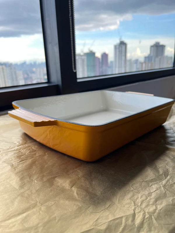 Happiness ENAMELED CAST IRON CASSEROLE DISH - Yellow