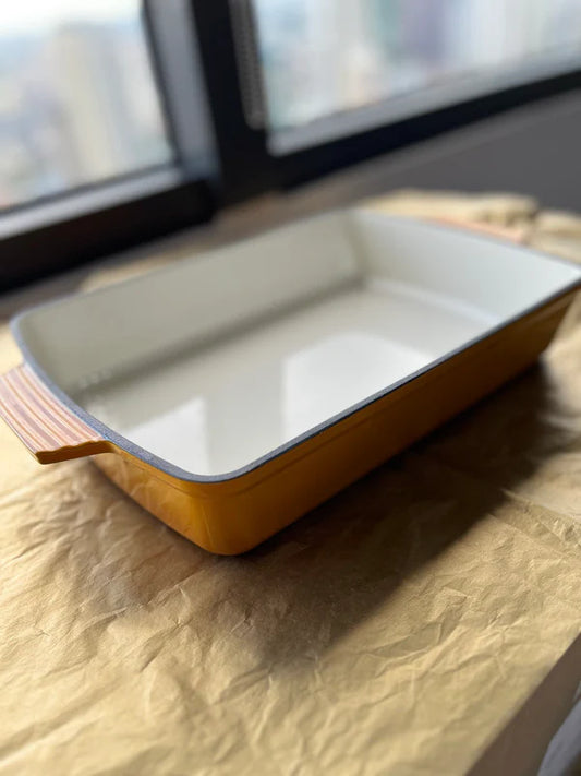 Happiness ENAMELED CAST IRON CASSEROLE DISH - Yellow