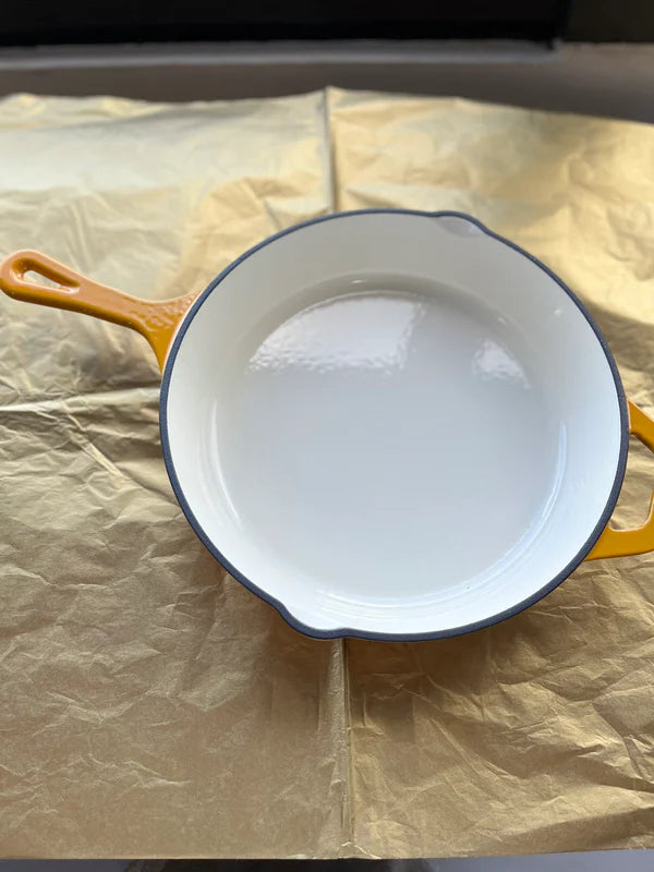 Happiness ENAMELED CAST IRON KITCHENWARE PAN - YELLOW 42cm x 27.5 x 7.5cm / 2.4kg