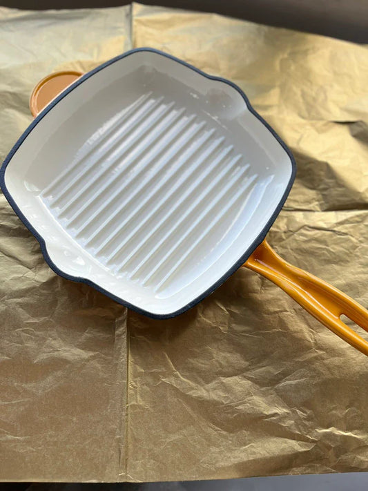 Happiness ENAMELED CAST IRON GRILL PAN- YELLOW