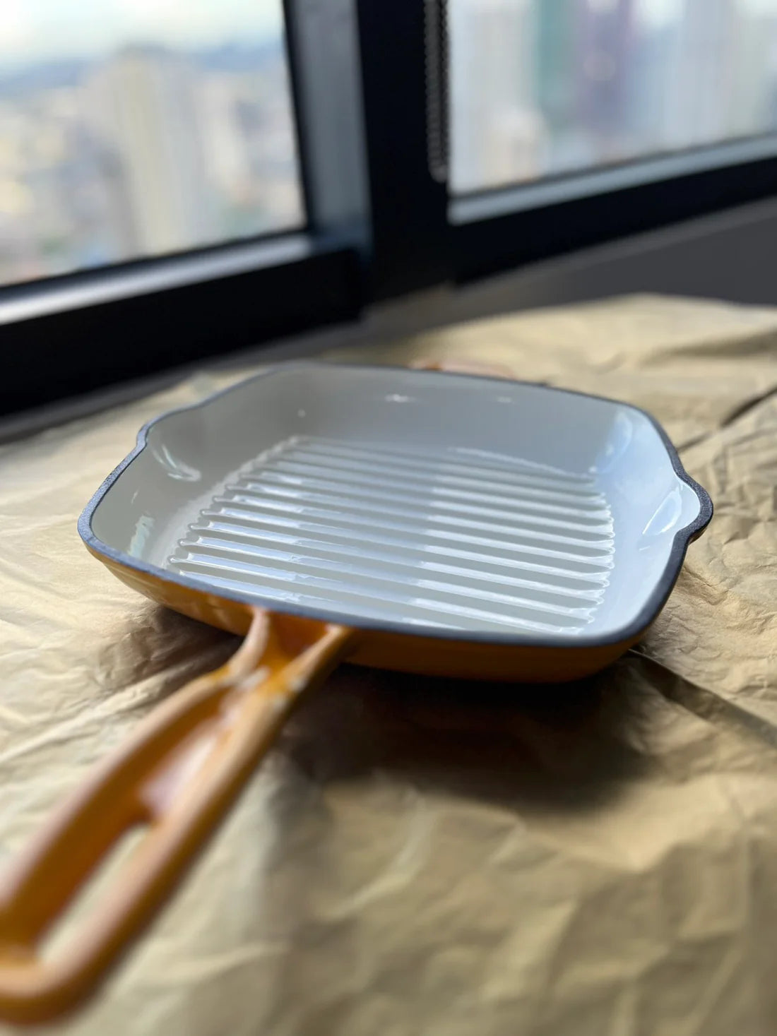 Happiness ENAMELED CAST IRON GRILL PAN- YELLOW