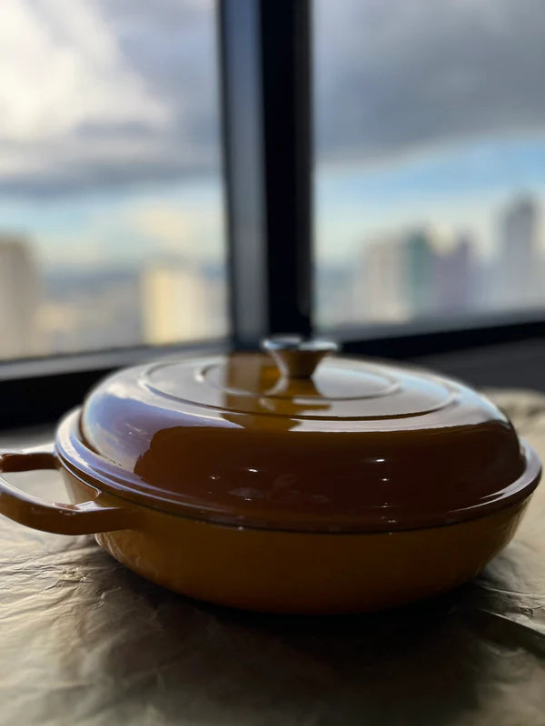 Happiness DUAL HANDLE ENAMELED CAST IRON POT- YELLOW