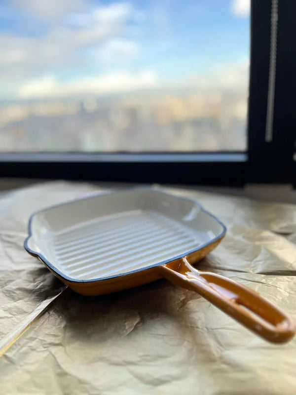 Happiness ENAMELED CAST IRON GRILL PAN- YELLOW