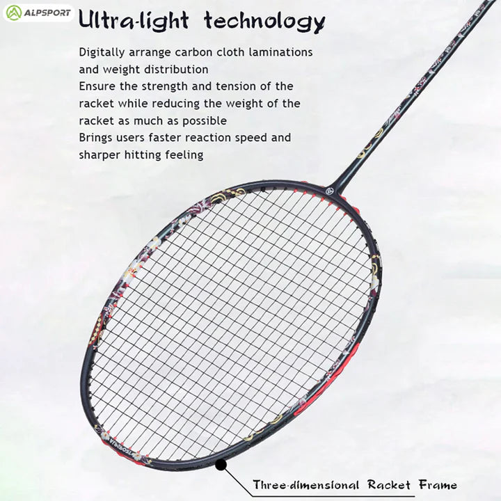 ALPSPORT HQ 6U/G5 Full Carbon Fiber Badminton Racket 24-32lbs - Black