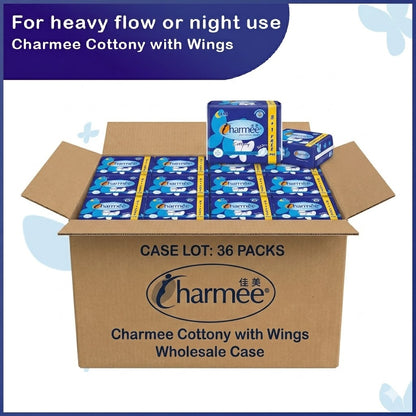 1 CASE - Charmee Cottony HEAVY FLOW or Night Use w/ wings (8's x 36 packs)