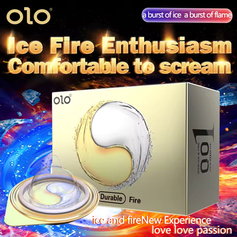 OLO FIRE AND ICE OIL DELAY CONDOM 10PCS - round packaging