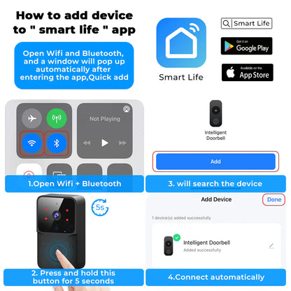 Smatrul Tuya Wireless Wi-Fi Doorbell Outdoor High-Definition Camera - BLACK [1 Button 2 Receivers]